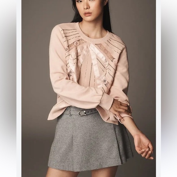 Anthropologie Sweaters - BNWT Anthropologie Beaded Bow Sweatshirt Top
